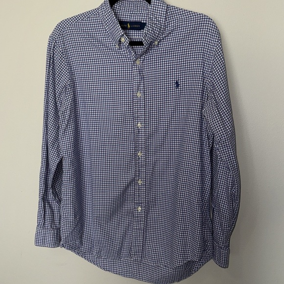 Ralph Lauren Purple Plaid Button Up Mens Med 100% Cotton Professional Work EUC - Picture 4 of 14